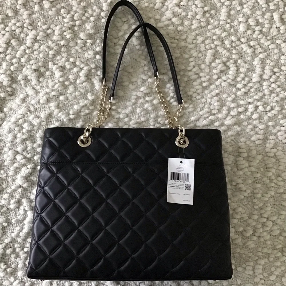 Kate spade smooth quilted black leather tote bag
